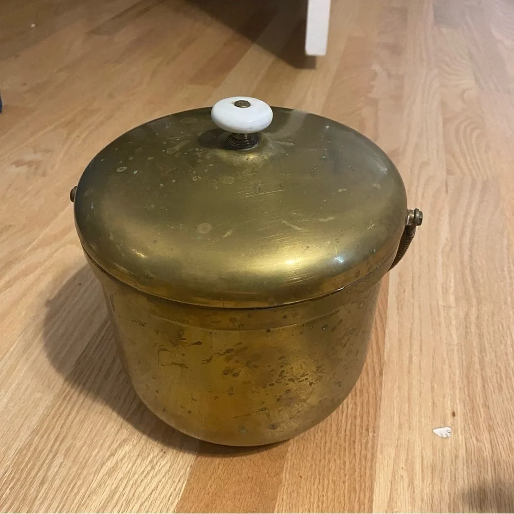 Vintage Farber Brothers Brass 2 Qt Ice Bucket W/ Lid and Handle Brown Gold